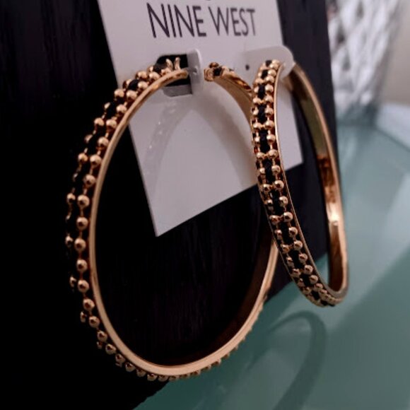 Nine West Jewelry - NINE WEST Mod/Contemporary Gold Black Woven & Bead Hoop Earrings**NEW!